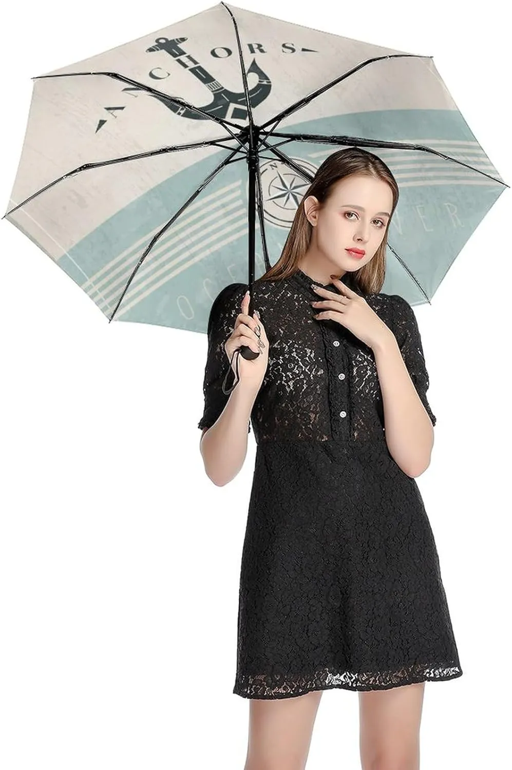 Nugier Auto Open/Close Folding Umbrella, Automatic UV Sun Parasol UV Protection, Strong Travel Rain Umbrella