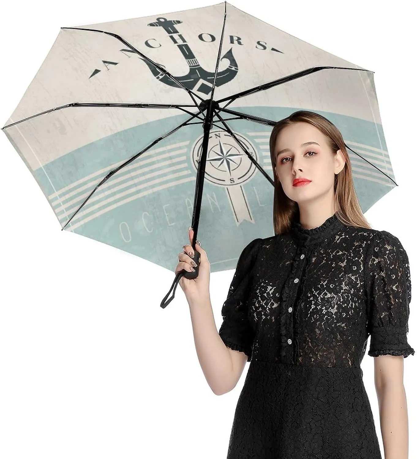 Nugier Auto Open/Close Folding Umbrella, Automatic UV Sun Parasol UV Protection, Strong Travel Rain Umbrella