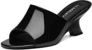 NUMALEO Women's Comfortable Low Kitten Heels Sandals, Slip-On Open Peep Toe Wedge Slide Mules, Summer Dress Shoes for Party, Homecoming, Daily Wear