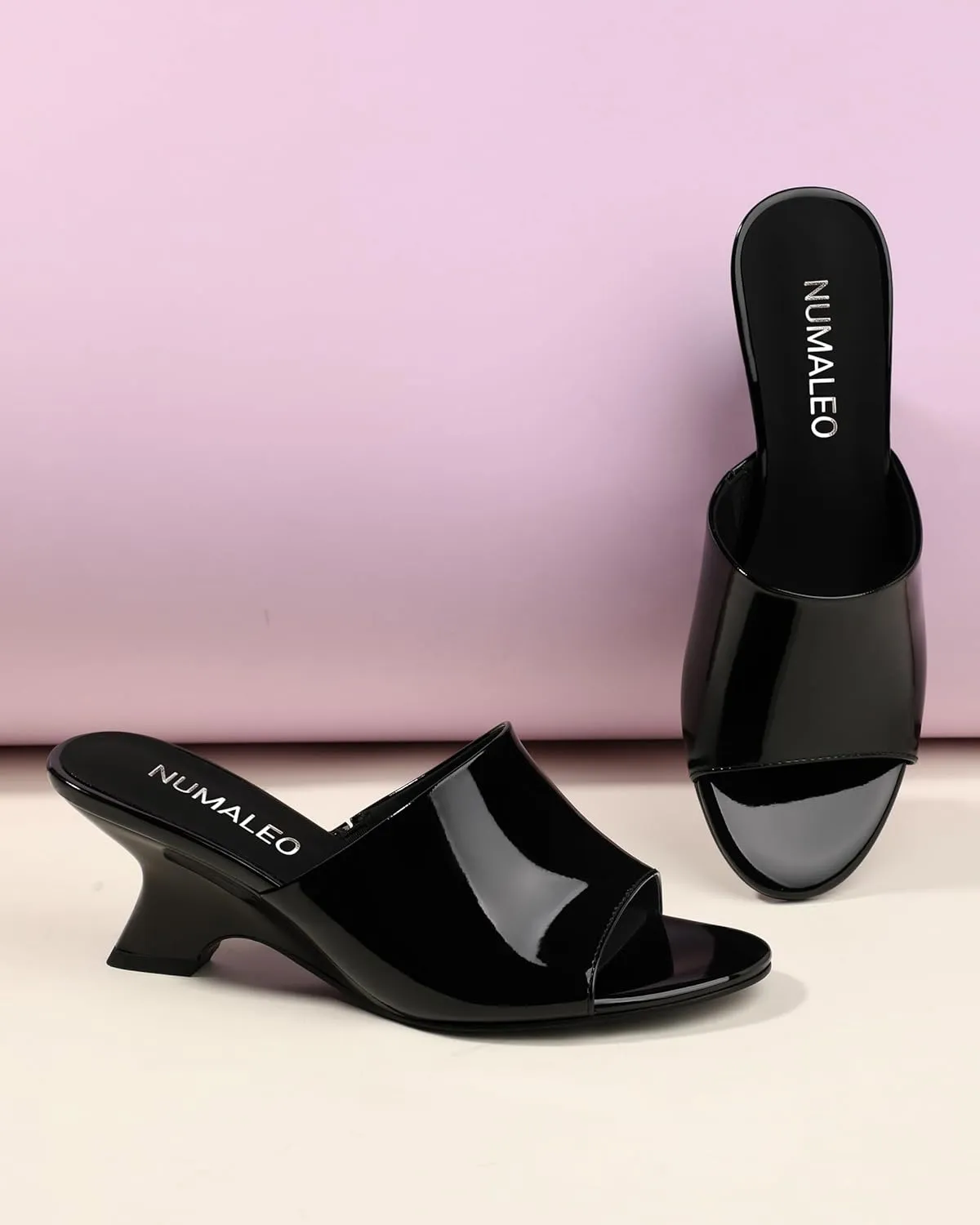 NUMALEO Women's Comfortable Low Kitten Heels Sandals, Slip-On Open Peep Toe Wedge Slide Mules, Summer Dress Shoes for Party, Homecoming, Daily Wear
