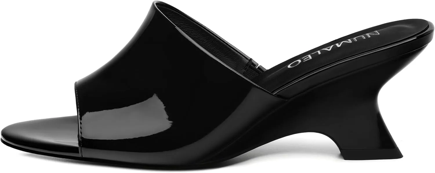 NUMALEO Women's Comfortable Low Kitten Heels Sandals, Slip-On Open Peep Toe Wedge Slide Mules, Summer Dress Shoes for Party, Homecoming, Daily Wear
