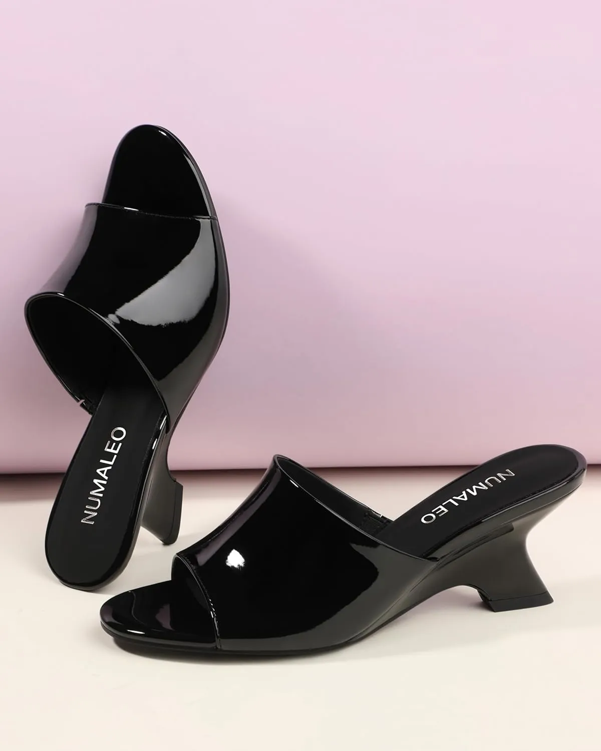 NUMALEO Women's Comfortable Low Kitten Heels Sandals, Slip-On Open Peep Toe Wedge Slide Mules, Summer Dress Shoes for Party, Homecoming, Daily Wear