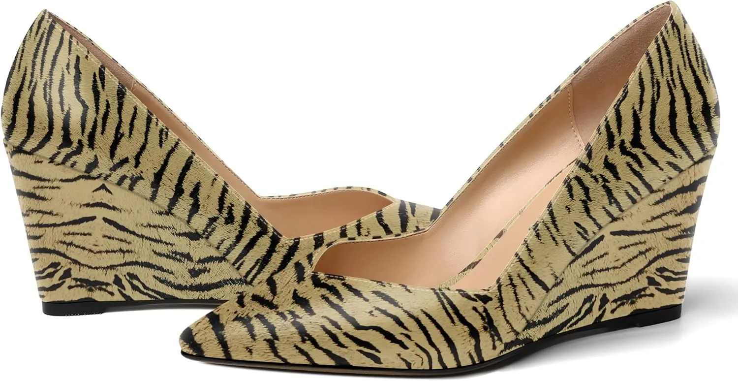 NUMALEO Womens Patent Slip On Casual Solid Pointed Toe Office Wedge High Heel Pumps Shoes 3.3 Inch