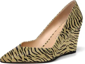 NUMALEO Womens Patent Slip On Casual Solid Pointed Toe Office Wedge High Heel Pumps Shoes 3.3 Inch