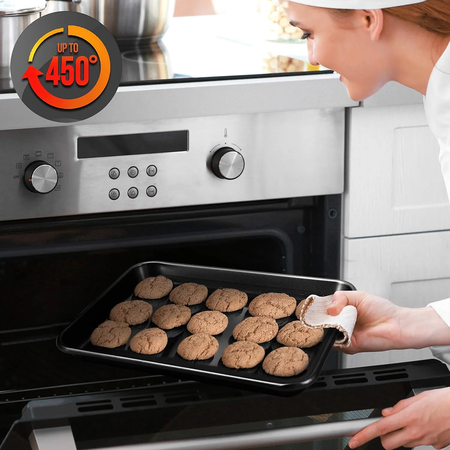 NutriChef Baking Sheet Pan Set, Non-Stick Cookie Sheets for Oven, 2-Piece Premium Large & Medium Size Baking Trays, Stackable & Durable, Black - NC2TRBL.5