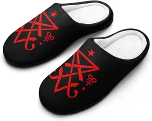 Occult Sigil of Lucifer Soft Warm Cotton Slippers for Women Flannel Home Shoes House Shoes Non-Slip Washable