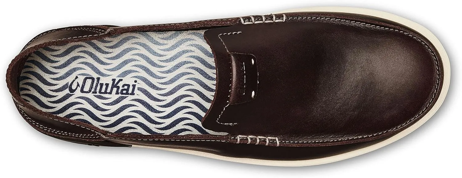 OLUKAI Kakaha Men's Slip-On Shoes, Full-Grain Leather Sneakers, Gel Insert for Comfort & Support, Comfort Fit & Wet Grip Rubber