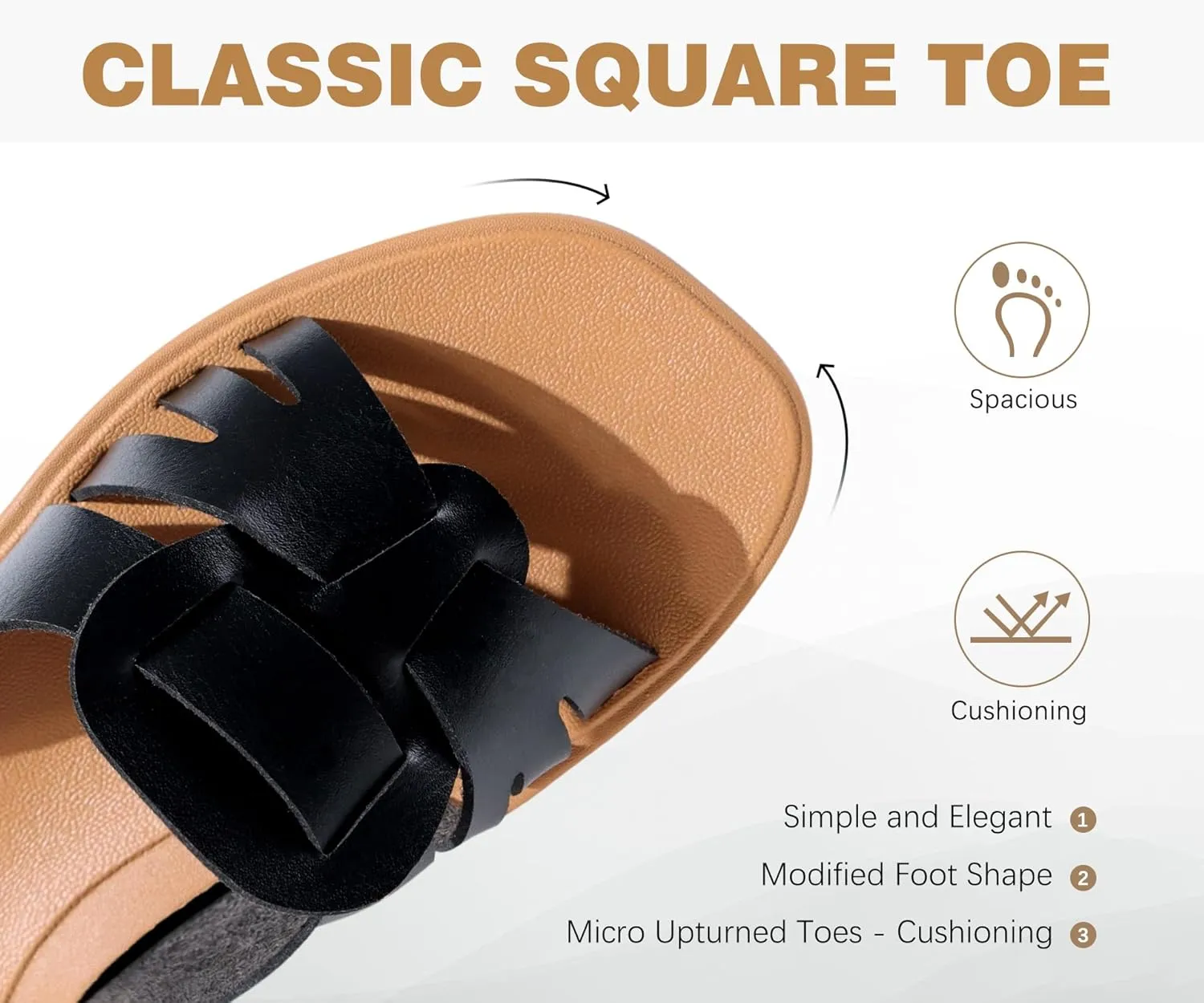 ONCAI Womens Sandals,Flat Dressy Square Toe Summer Beach Slides for Ladies Comfortable with Non-slip Rubber Soles Size US 6-11