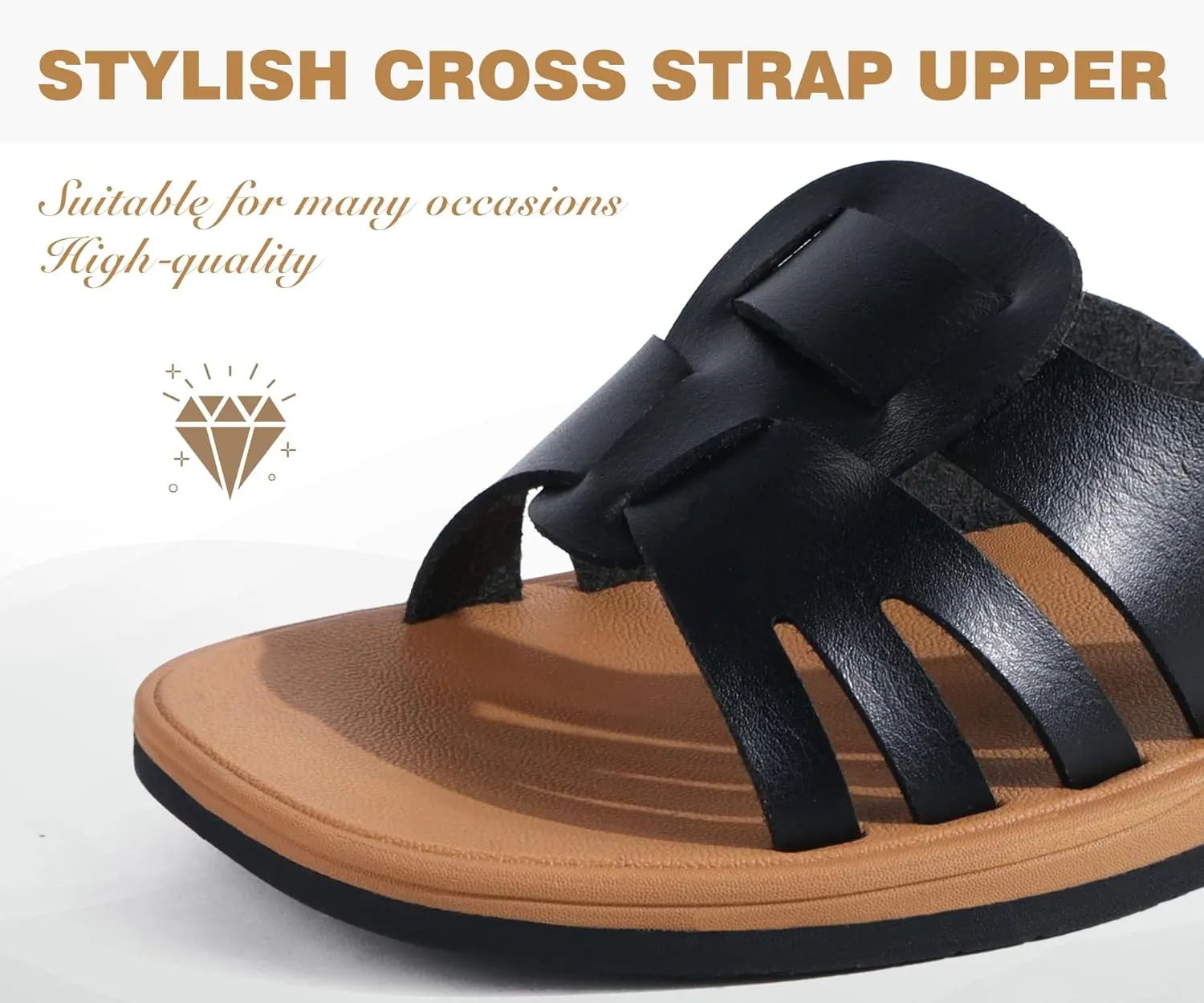 ONCAI Womens Sandals,Flat Dressy Square Toe Summer Beach Slides for Ladies Comfortable with Non-slip Rubber Soles Size US 6-11