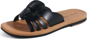ONCAI Womens Sandals,Flat Dressy Square Toe Summer Beach Slides for Ladies Comfortable with Non-slip Rubber Soles Size US 6-11