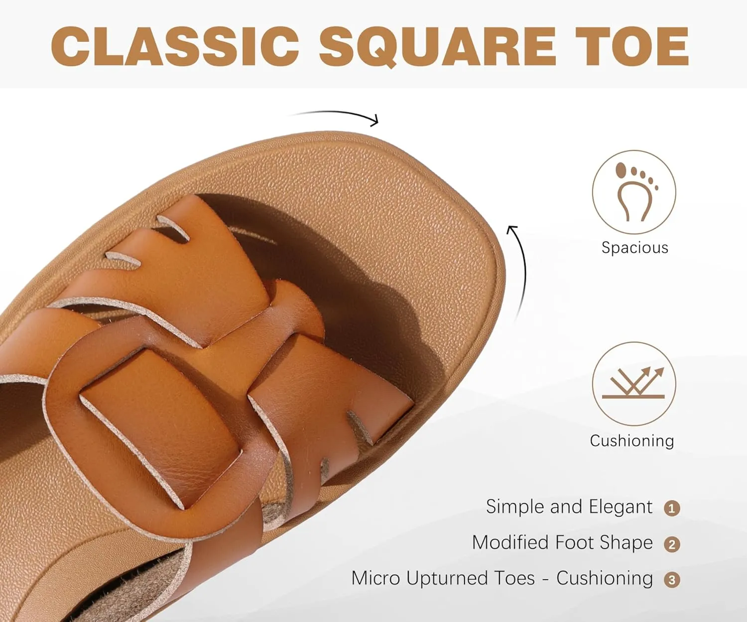 ONCAI Womens Sandals,Flat Dressy Square Toe Summer Beach Slides for Ladies Comfortable with Non-slip Rubber Soles Size US 6-11