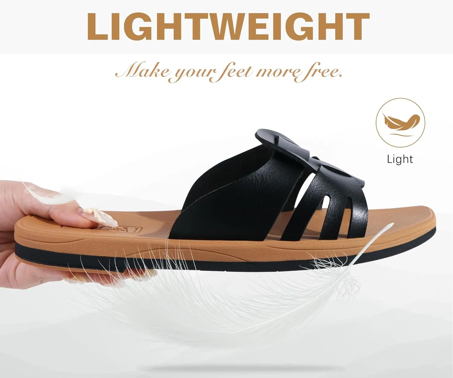 ONCAI Womens Sandals,Flat Dressy Square Toe Summer Beach Slides for Ladies Comfortable with Non-slip Rubber Soles Size US 6-11