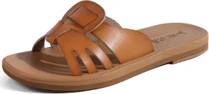 ONCAI Womens Sandals,Flat Dressy Square Toe Summer Beach Slides for Ladies Comfortable with Non-slip Rubber Soles Size US 6-11