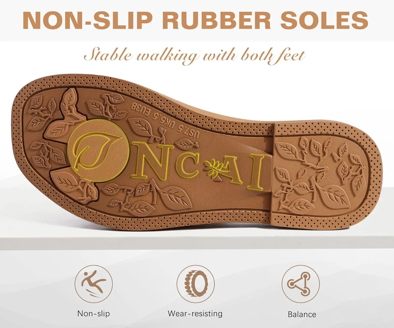 ONCAI Womens Sandals,Flat Dressy Square Toe Summer Beach Slides for Ladies Comfortable with Non-slip Rubber Soles Size US 6-11
