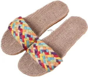 Open Toe Slipper Slidesindoor Slippers Women Shoes Breathable Linen Open Toe House Slippers Home Casual Ladies Soft Bottom Sandal-A_9_Us (D 7 US)