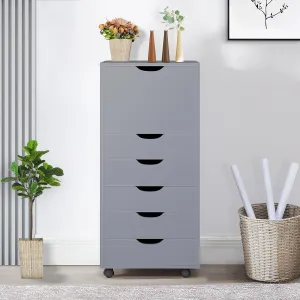 Optimized for Office, Craft, and Clothing Storage! Carly Tall Design 6-Drawer Gray File Cabinet on Wheels: Elevate Your Organization with Stylish Solutions! Ideal for Filing and Home Office Needs