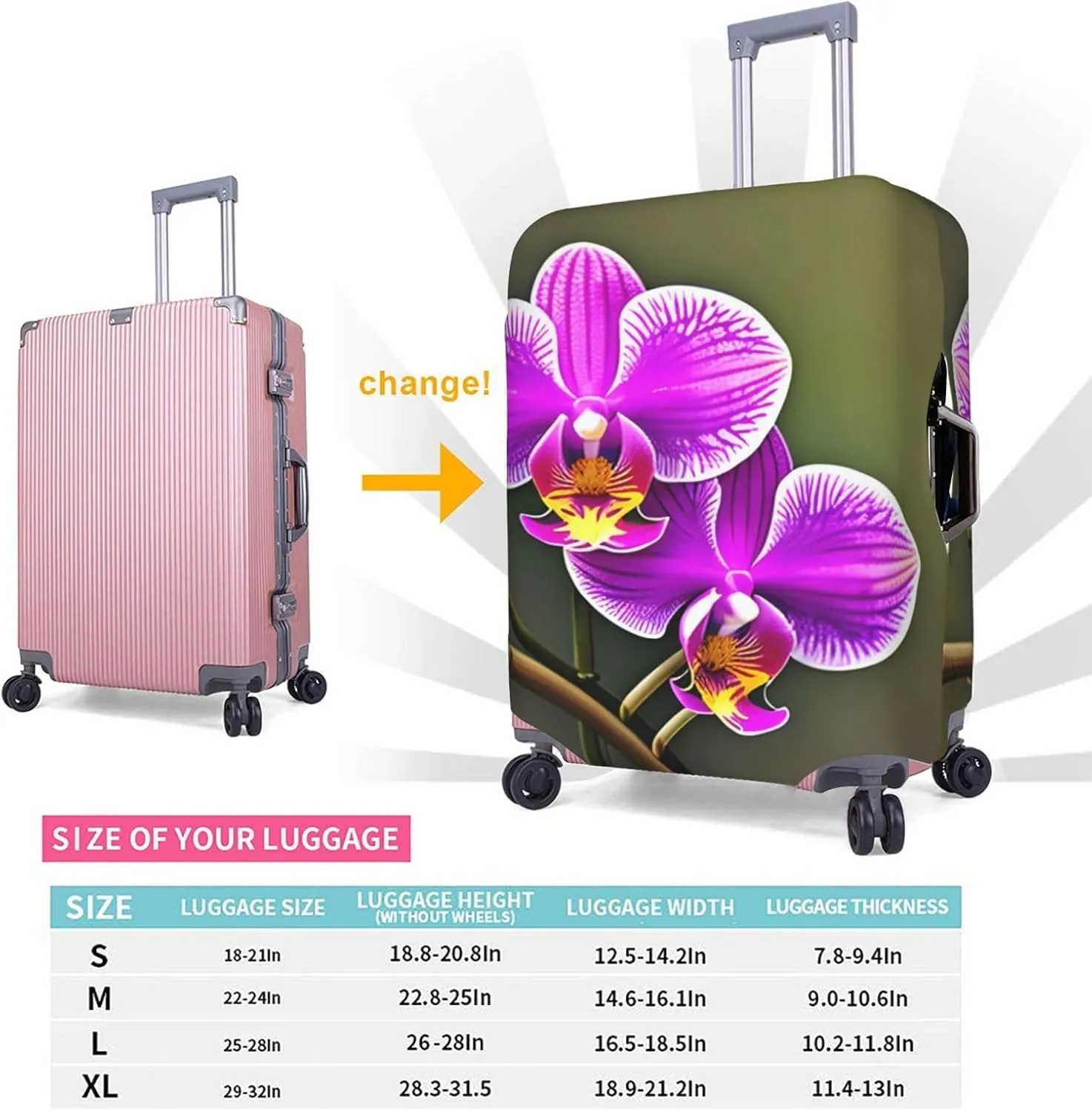 Orchid Flower Print Luggage Cover For Suitcases, Elastic Travel Bag For Luggage, Stylish Design