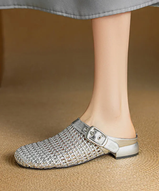 Original Design Silver Hollow Out Slide Sandals
