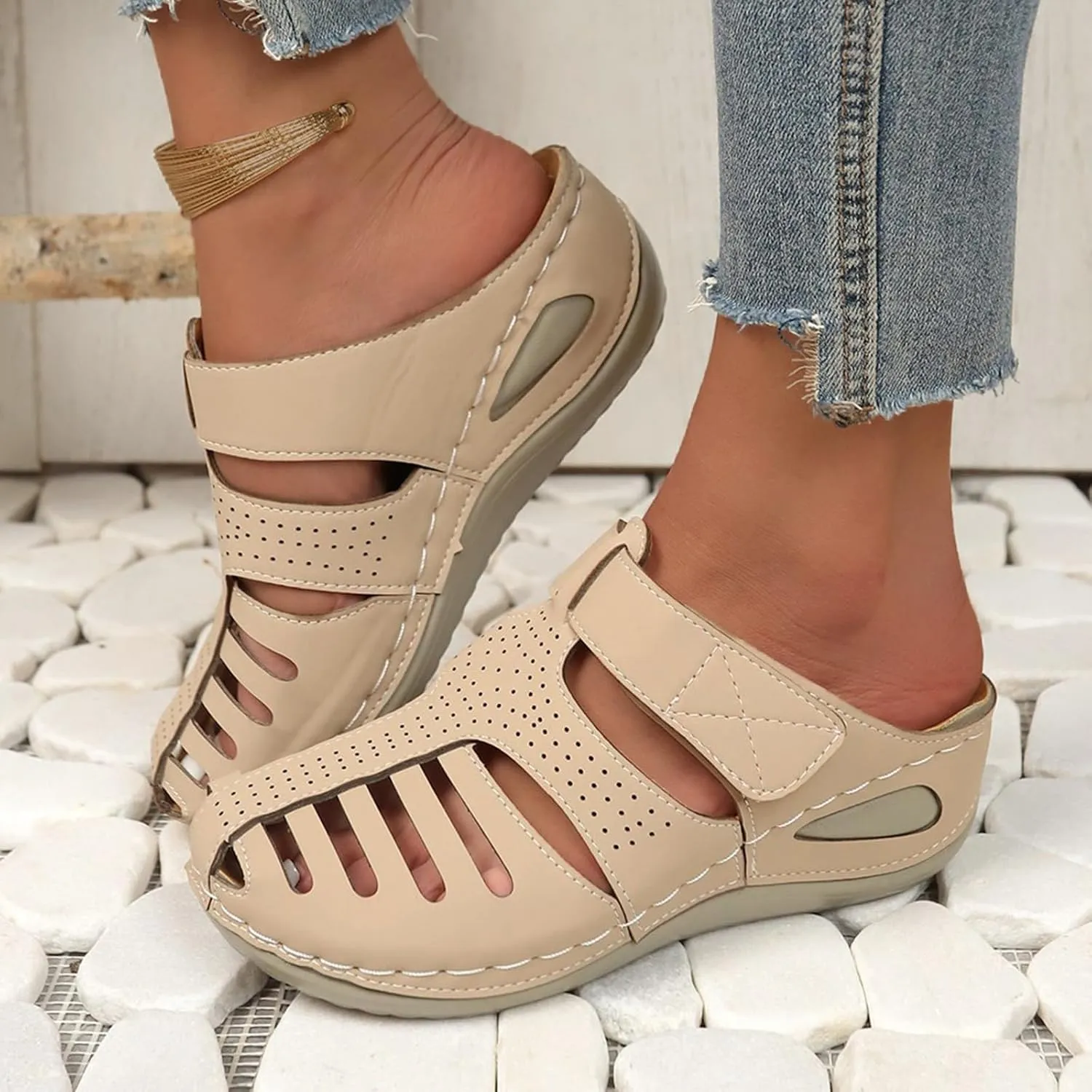 Orthopedic Clogs for Women Wedge Shoes Breathable Mesh Closed Toe Fisherman Platform Sandals Bohemia Gladiator Outdoor Sandal