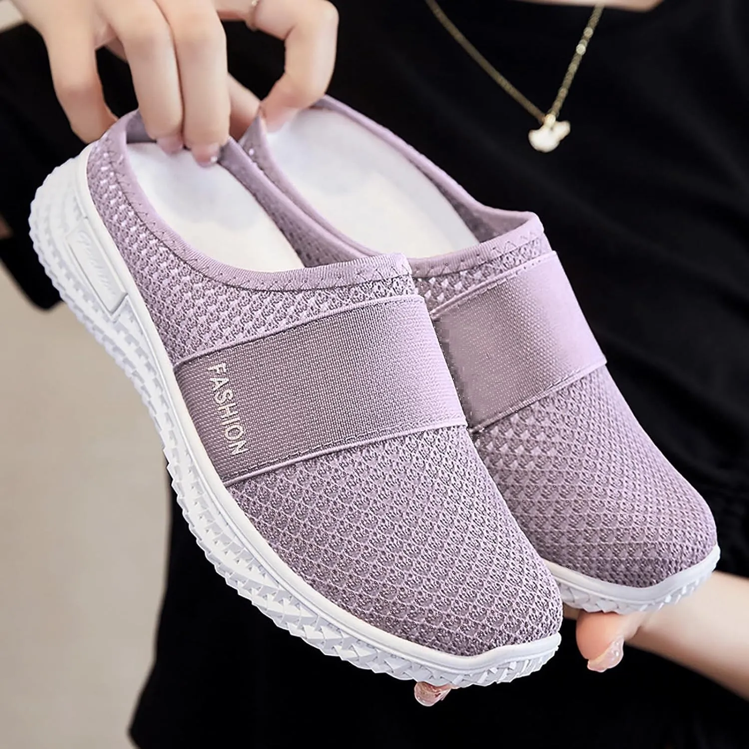 Orthopedic Loafers for Women Summer Breathable Mesh Hollow Out Closed Toe Open Back Slip On Walking Shoes Casual Lightweight Soft Soles Slippers with Arch Support