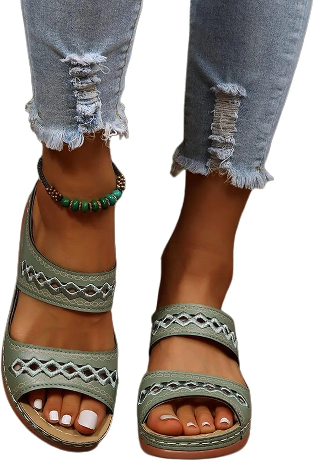 Orthopedic Sandals for Women Embroidered Wedge Perfectchose Arch Support Sandals Non-Slip Breathable Outdoor Walking Shoes Lightweight Memory Foam Platform Shoes