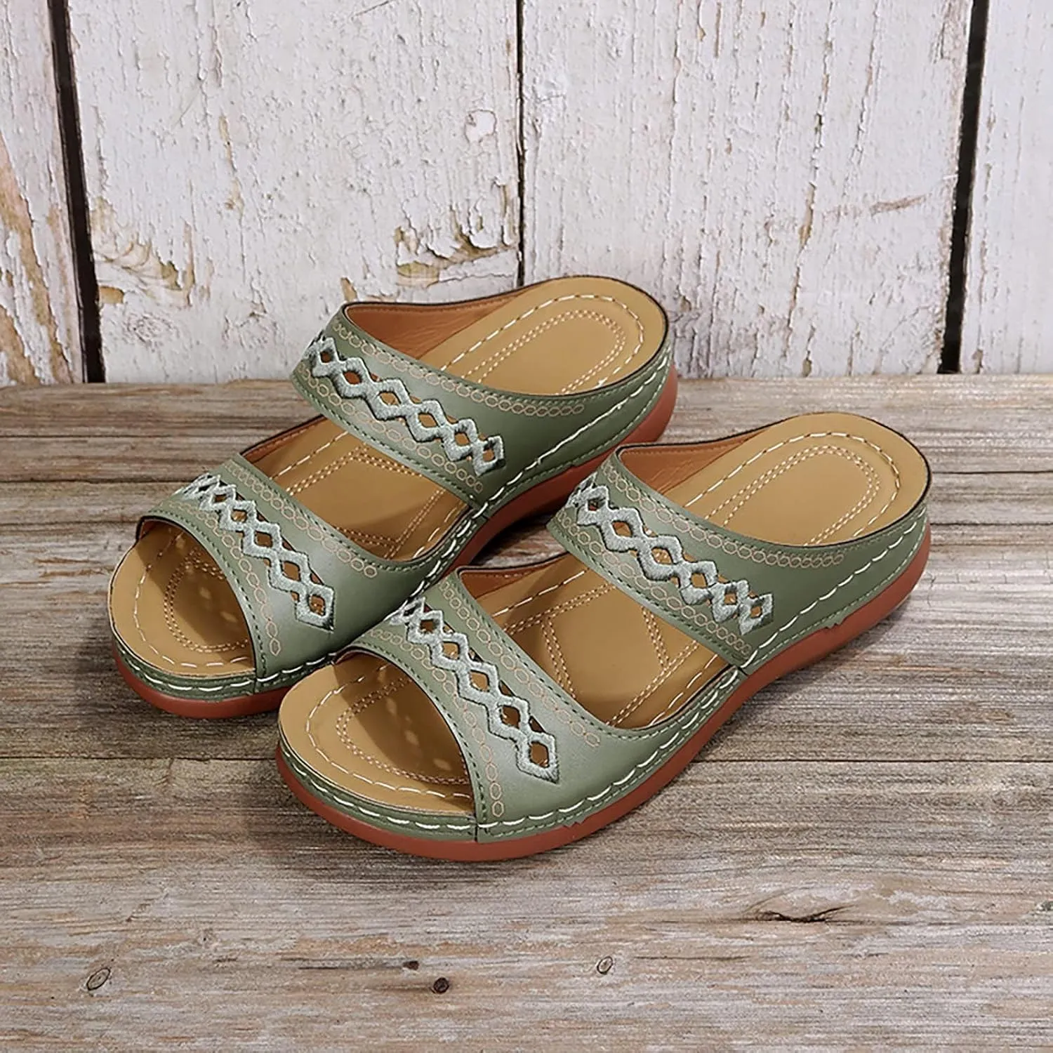 Orthopedic Sandals for Women Embroidered Wedge Perfectchose Arch Support Sandals Non-Slip Breathable Outdoor Walking Shoes Lightweight Memory Foam Platform Shoes