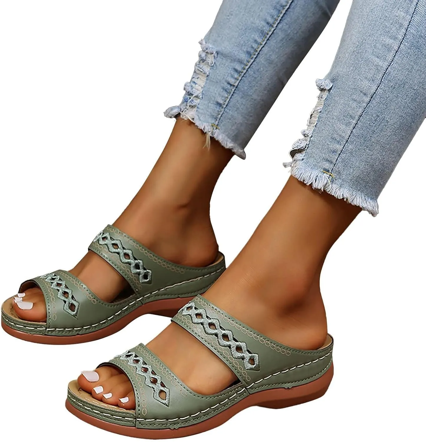 Orthopedic Sandals for Women Embroidered Wedge Perfectchose Arch Support Sandals Non-Slip Breathable Outdoor Walking Shoes Lightweight Memory Foam Platform Shoes