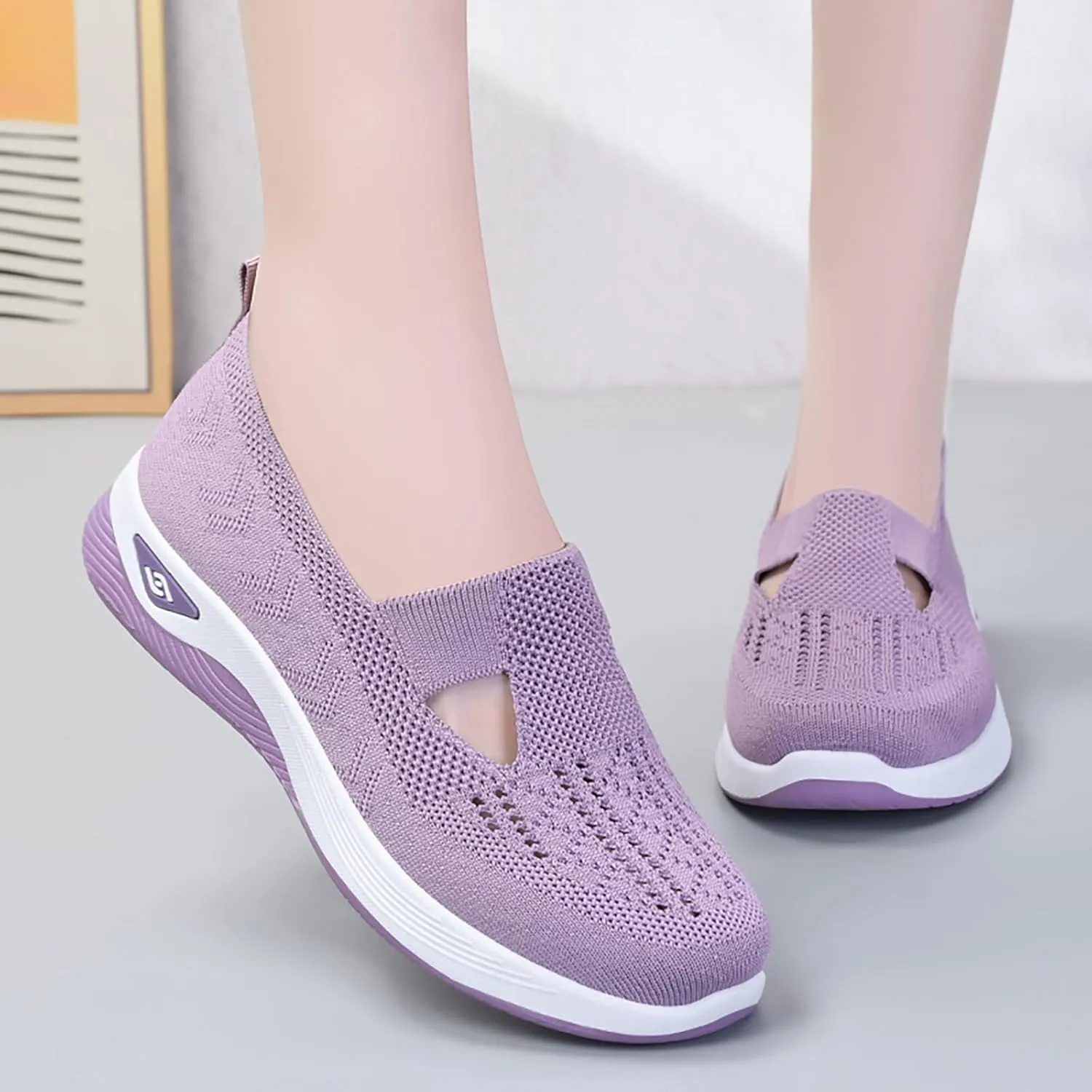 Orthopedic Walking Shoes for Women 2024 New Women's Woven Breathable Soft Sole Shoes Mesh Slip On Sneakers