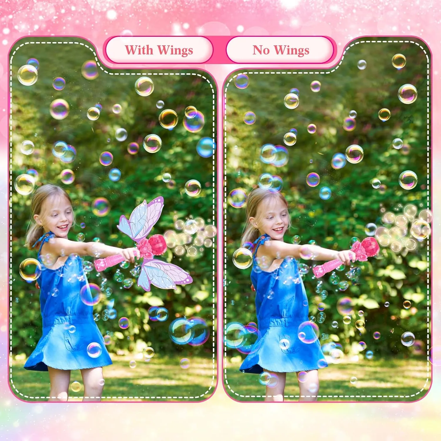 PANACARE Bubble Wand for Kids Girls Butterfly Bubble Wand Light Up Automatic Bubble Machine Blower Maker Wands with Bubble Solution,10000  Bubbles/Min for Toddlers Outdoor Party Toys Birthday Gift