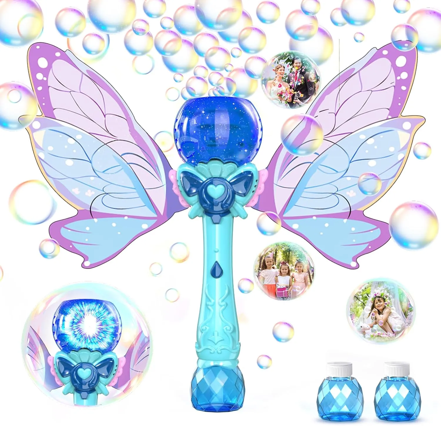 PANACARE Bubble Wand for Kids Girls Butterfly Bubble Wand Light Up Automatic Bubble Machine Blower Maker Wands with Bubble Solution,10000  Bubbles/Min for Toddlers Outdoor Party Toys Birthday Gift