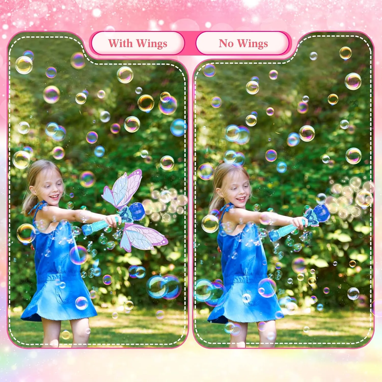 PANACARE Bubble Wand for Kids Girls Butterfly Bubble Wand Light Up Automatic Bubble Machine Blower Maker Wands with Bubble Solution,10000  Bubbles/Min for Toddlers Outdoor Party Toys Birthday Gift
