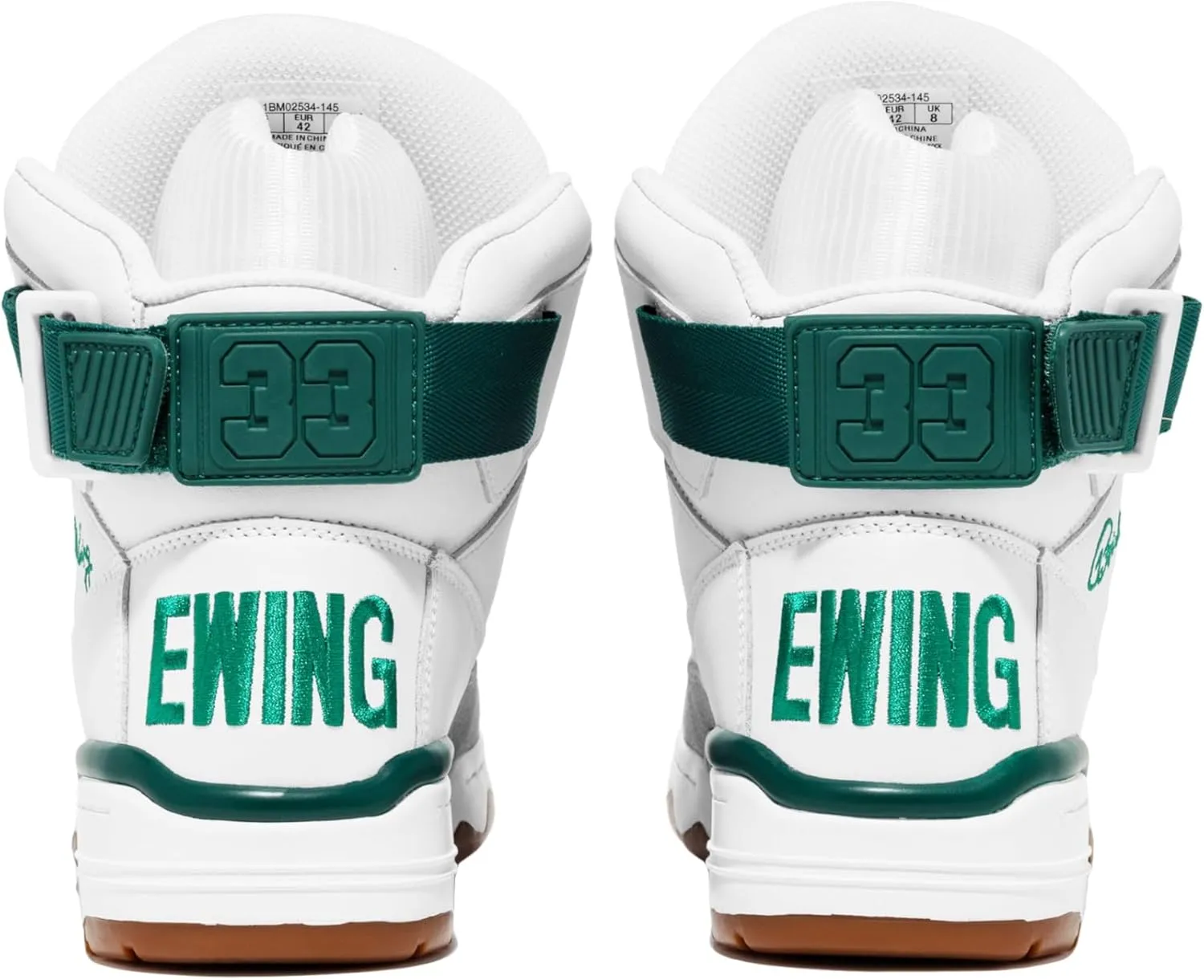 PATRICK EWING Athletics 33 Hi Men's Leather Basketball Sneaker, White With Green Accents, Gum Sole, High-Top
