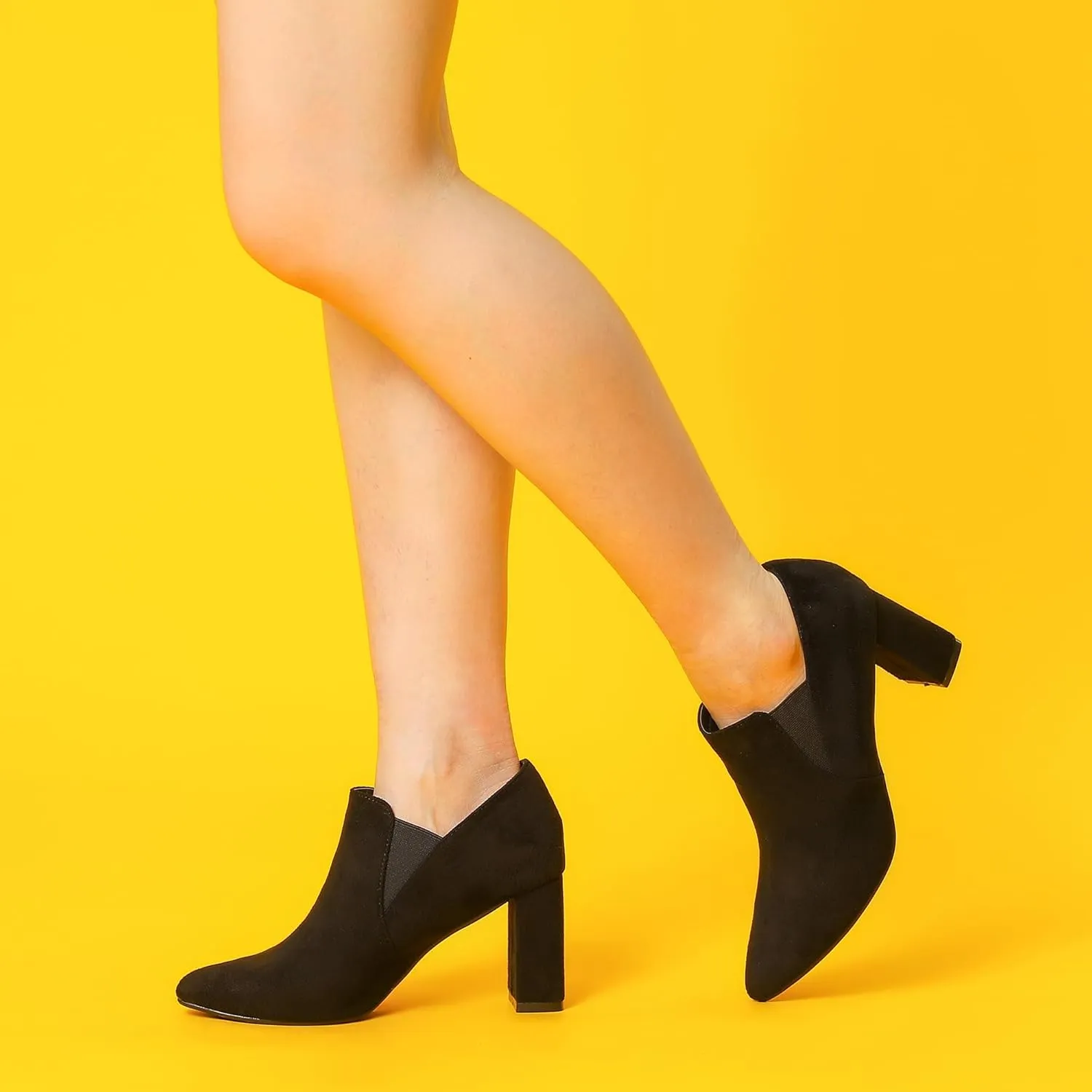 Perphy Pointy Toe Slip on Chunky Heels Chelsea Ankle Booties for Women