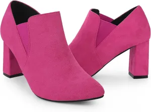 Perphy Pointy Toe Slip on Chunky Heels Chelsea Ankle Booties for Women