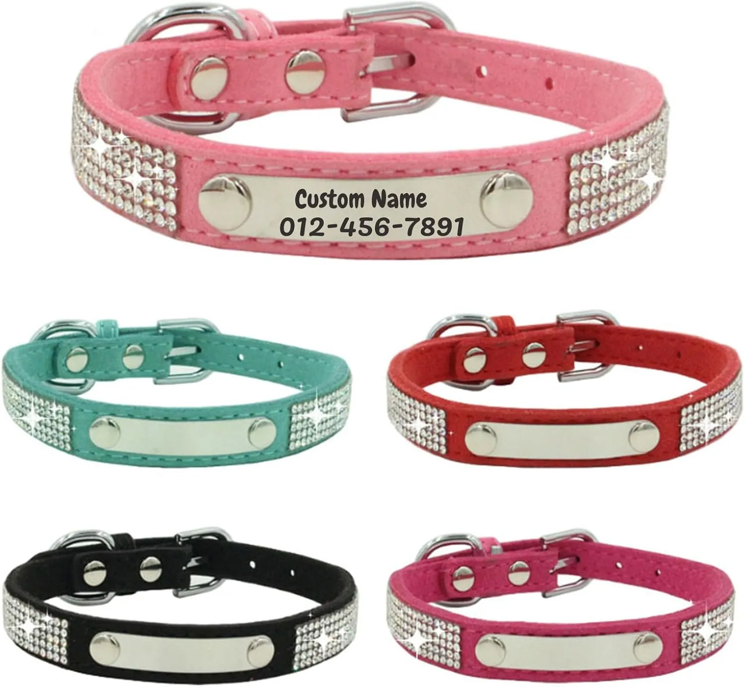Personalized Custom Dog Collar Custom Engraved with Pet Name and Phone Number Personalized Bling Rhinestones Adjustable Sizes, for Small Medium Large Dogs