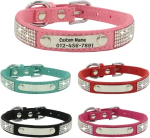 Personalized Custom Dog Collar Custom Engraved with Pet Name and Phone Number Personalized Bling Rhinestones Adjustable Sizes, for Small Medium Large Dogs