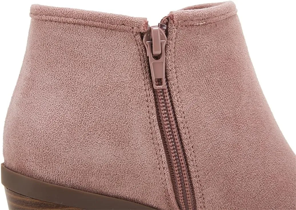 PiePieBuy Womens Ankle Boots Chunky Stacked Heel Slip on Shoes Faux Suede Side Zipper Casual Western Booties