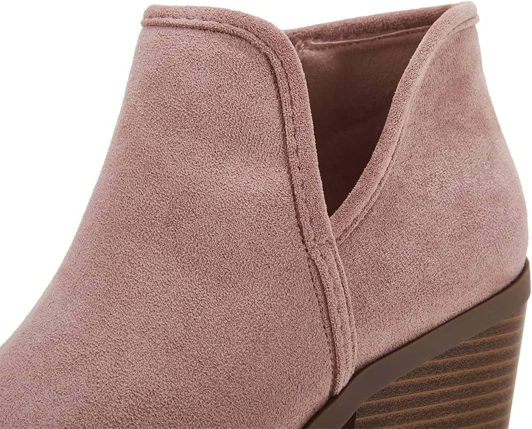 PiePieBuy Womens Ankle Boots Chunky Stacked Heel Slip on Shoes Faux Suede Side Zipper Casual Western Booties