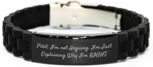 Pilot Aviator Glidelock Clasp Bracelet | Sarcastic Inspirational Gifts for Pilot | Unique Mother's Day Unique Gifts from Husband to Wife, Small, Black