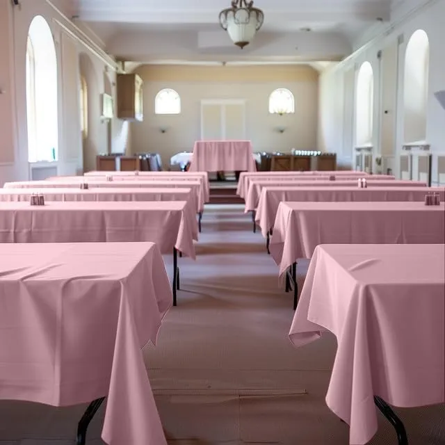 Pink Plastic Table Cover Roll - 54IN x 300FT, Table Cloth for Rectangle Table with Slide Cutter, Plastic Table Cloth Disposable with Cut-to-Size Design for Weddings, Banquets, Parties
