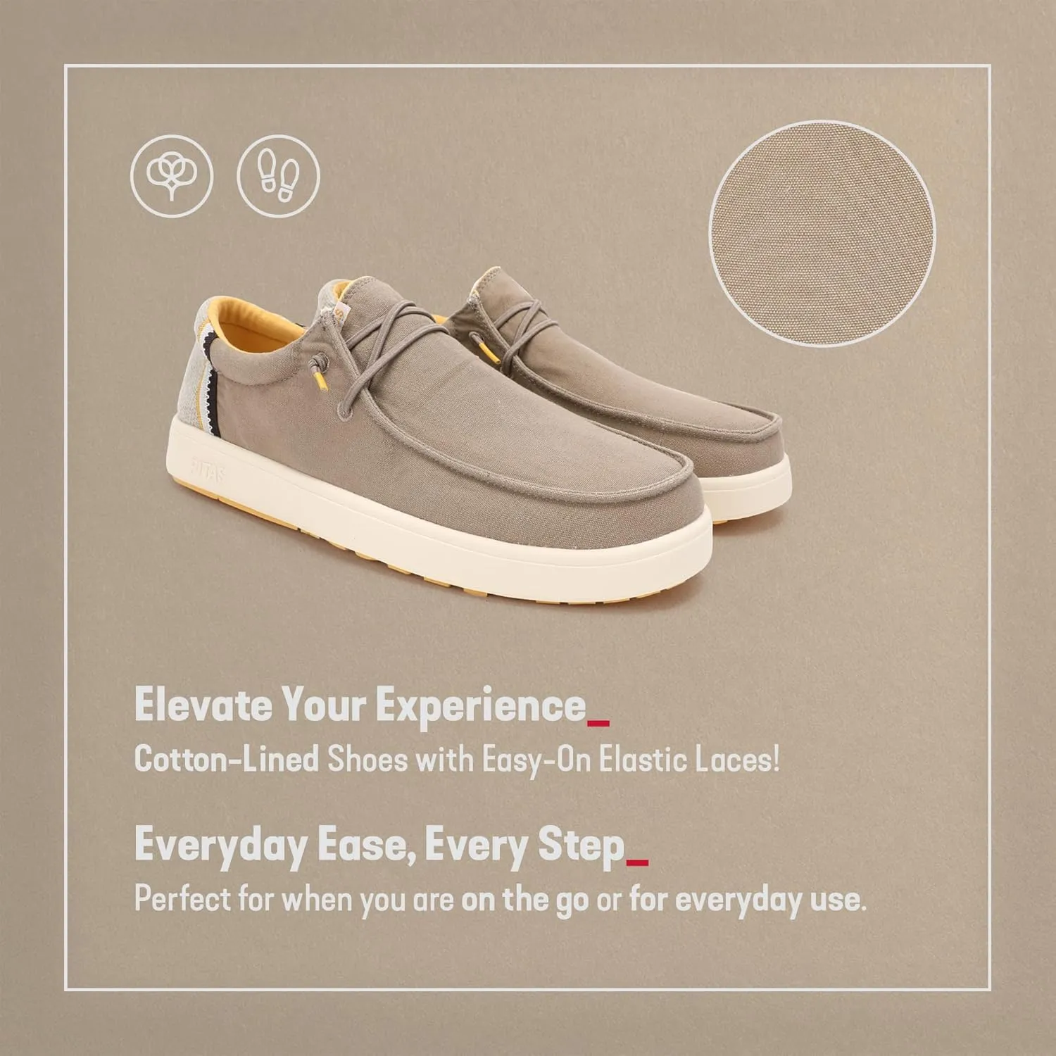 PITAS Men's Cana Slip-On Boat Shoes | Casual Loafers for Men | Comfortable & Lightweight Slip On Shoes | Taupe