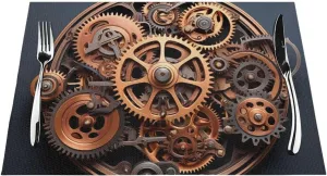 Placemats Set of 6 Washable&Wipeable Placemats,Cool Steampunk Gears, for Dining Table Kitchen Indoor Outdoor Table Mats Heat Resistant Non Slip PVC Table Placemats