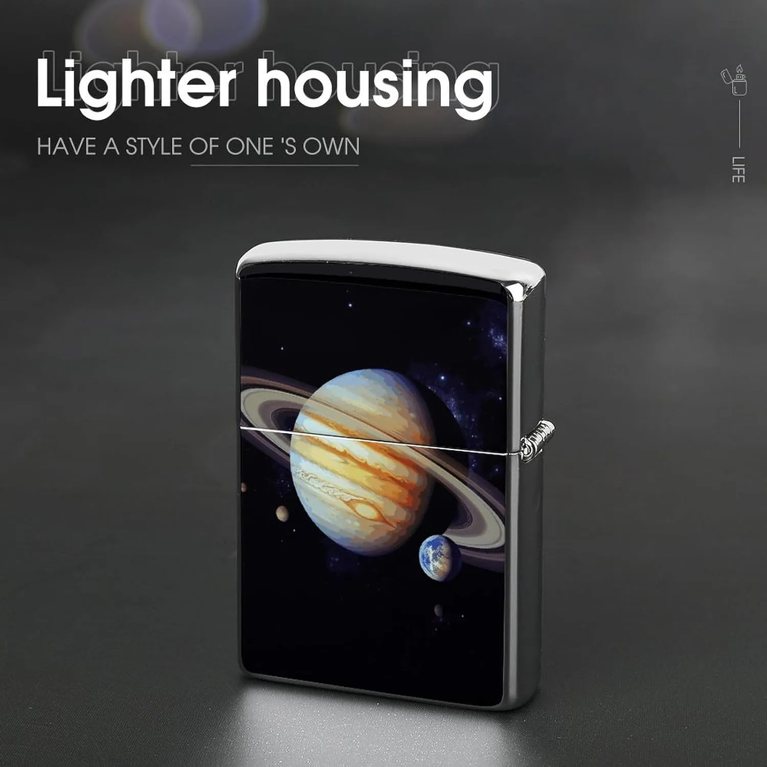Planet Jupiter Metal Lighter Case, Durable Lighter Protective Cover with Personalized Graffiti Design Easy to Install, Universal Fit for Standard Lighters, Stylish & Unique Idea