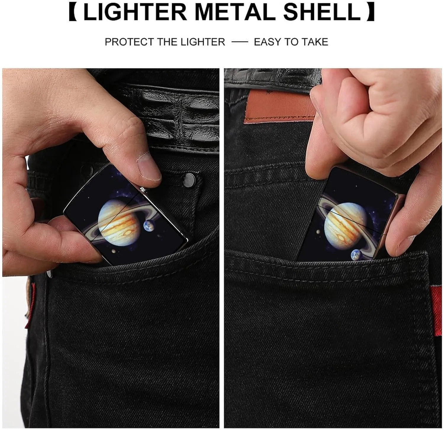 Planet Jupiter Metal Lighter Case, Durable Lighter Protective Cover with Personalized Graffiti Design Easy to Install, Universal Fit for Standard Lighters, Stylish & Unique Idea