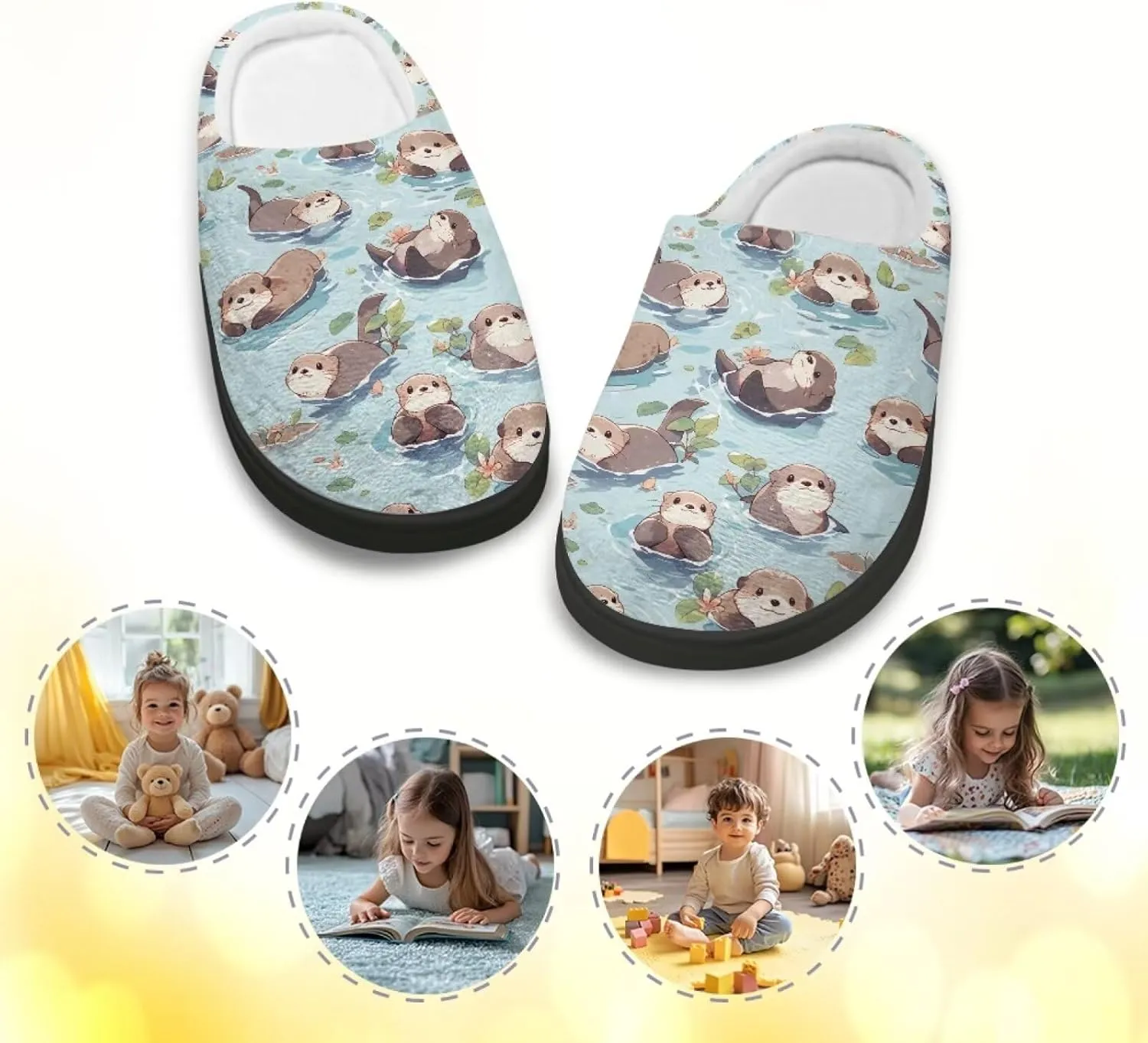 Polero Cute Printed Kids Slippers - Soft Plush Winter Slip On House Slippers