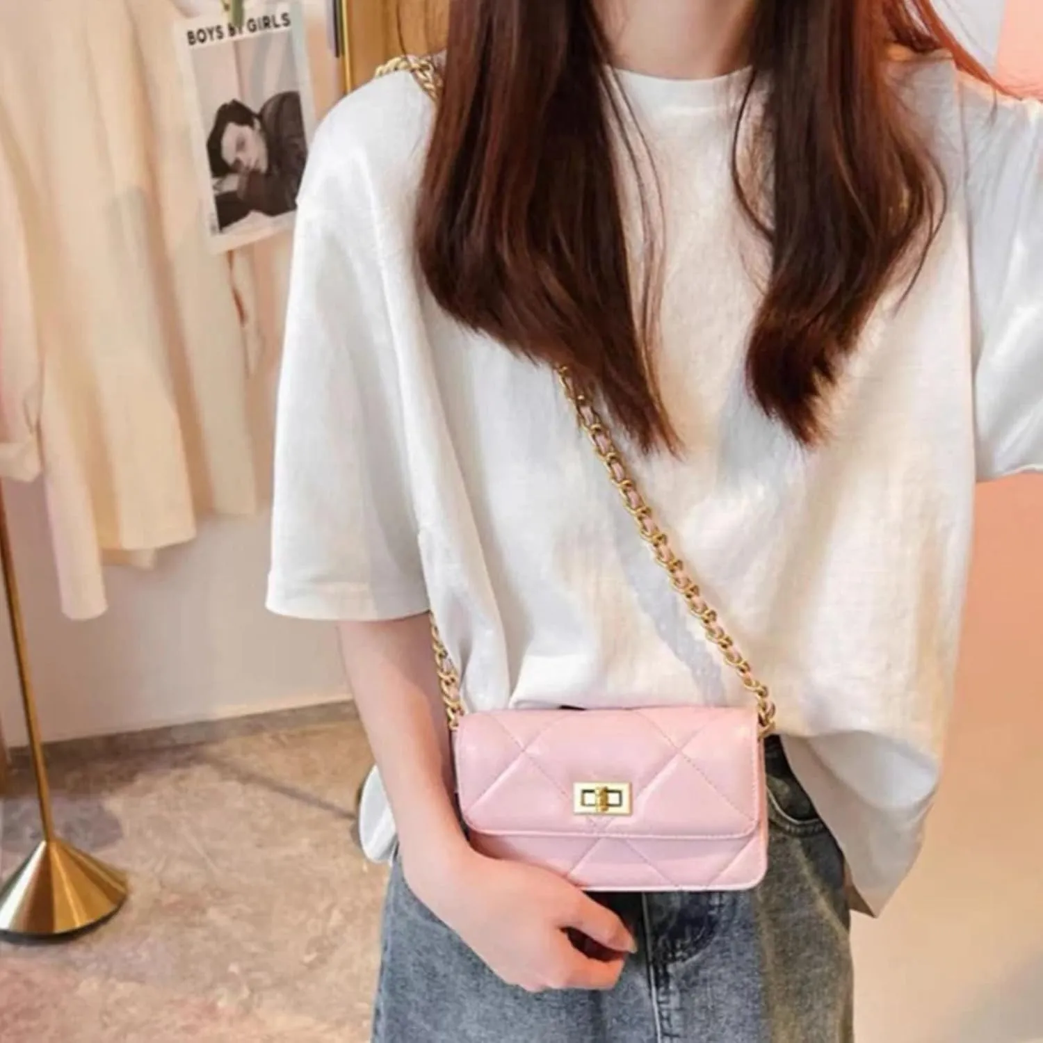 POPSEWING Sheep Leather Summer Quilted Bag, Small Purse Classic & Stylish Bag for Woman, Small Satchel Bag