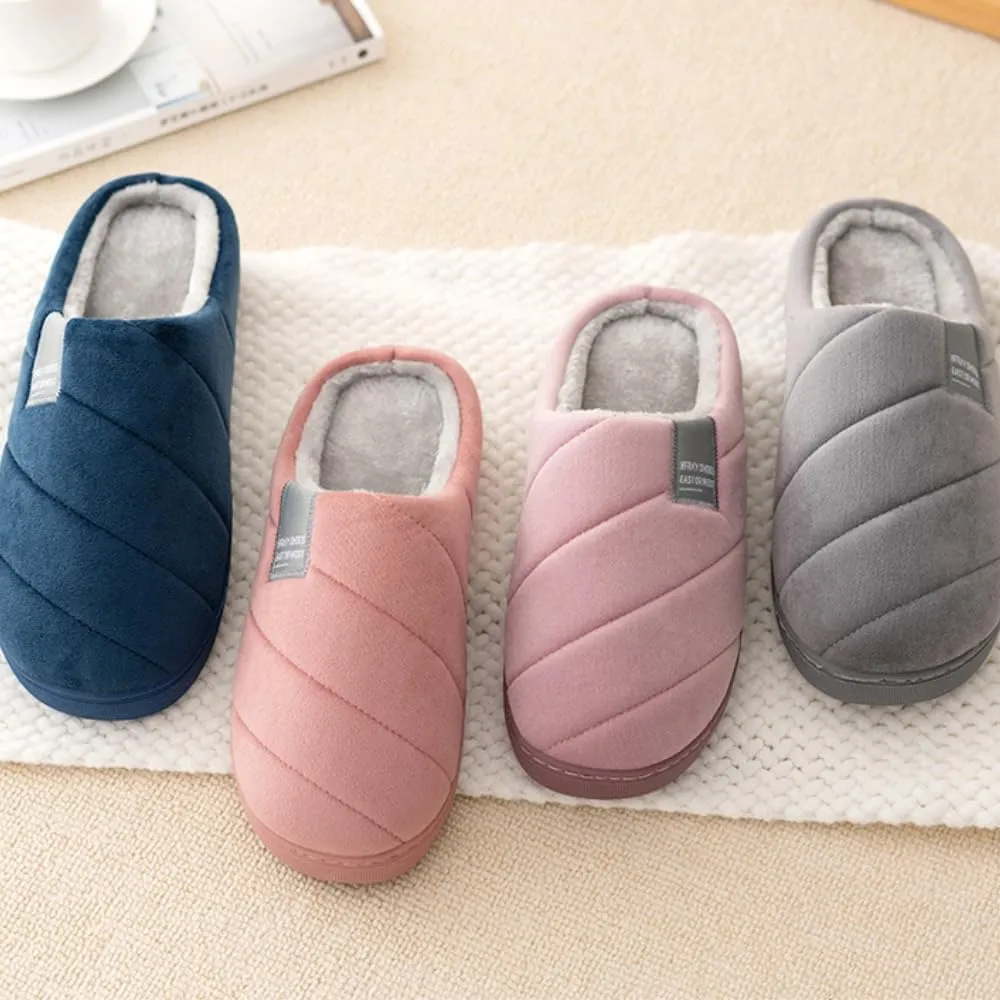 Premium Comfort Cotton Thermal Stripes Non Slip Women's Fuzzy House Slippers Indoor Soft Warm Home Furry Shoes