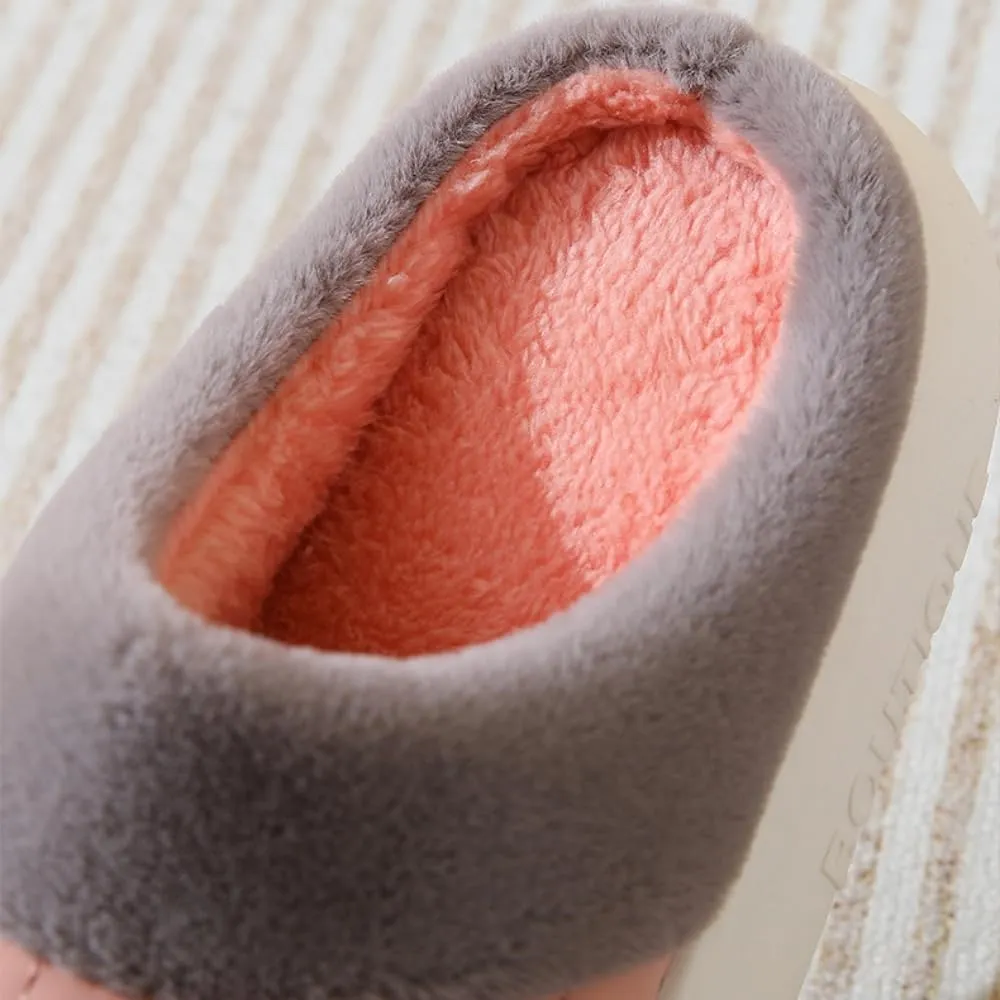 Premium Comfort Thermal Leather Bear Bow Cartoon Non Slip Women's Fuzzy House Slippers Indoor Soft Warm Furry Shoes