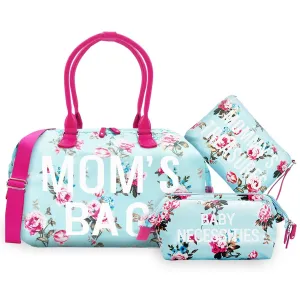 printe Mommy Diaper Bag Tote with 2 Organizers,Large Hospital Bag for Women Labor Delivery & Travel Baby Diaper Essentials Mom Weekender for Baby Care (Blue-Floral)