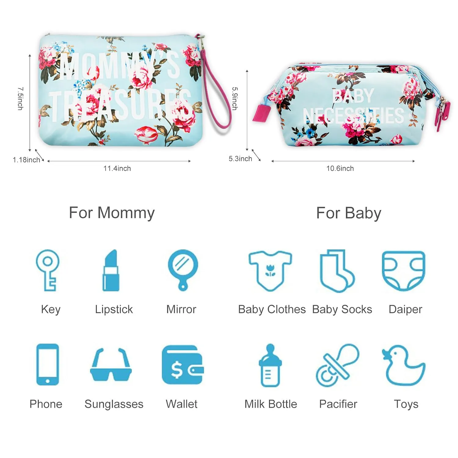 printe Mommy Diaper Bag Tote with 2 Organizers,Large Hospital Bag for Women Labor Delivery & Travel Baby Diaper Essentials Mom Weekender for Baby Care (Blue-Floral)
